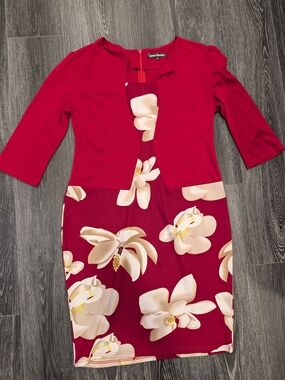 Women's Red Floral Panel Dress
